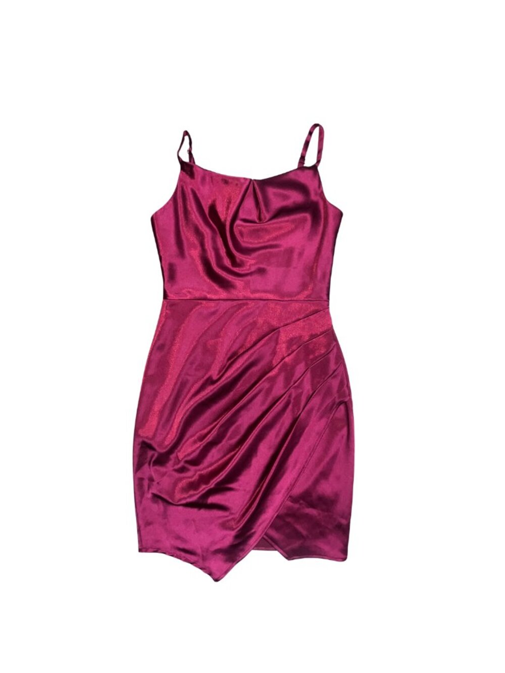 BCX Satin Cowl Neck Cocktail Dress Burgundy Wine Ruched Mini Size 0